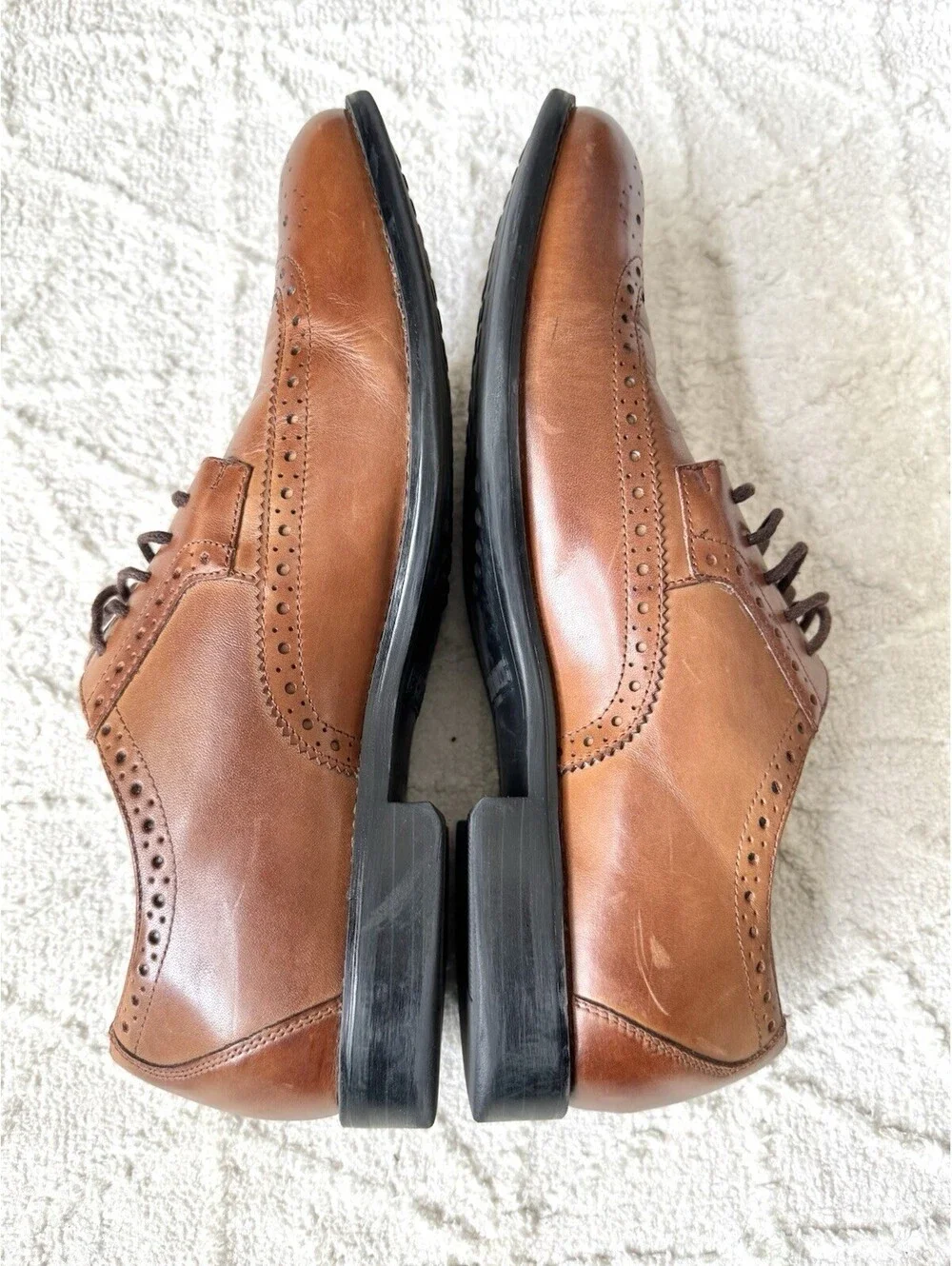 Stacy Adams Cognac Brown Leather Wingtip Oxford Dress Shoes Lace-Up Men Sz 11.5M